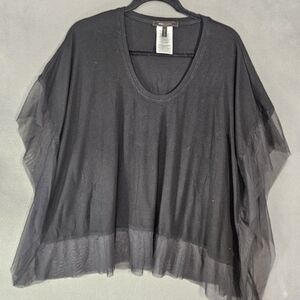 BCBG Maxazria Womens Fairy Goth Oversized Shirt Black Ruffles Scoop Size XS